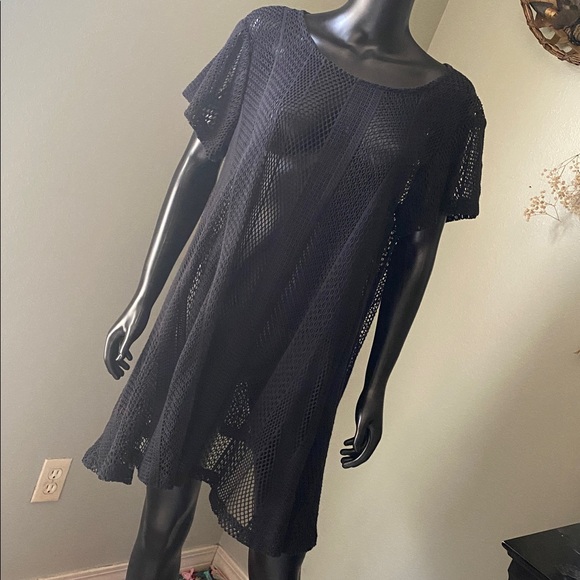 Vintage Dresses & Skirts - VINTAGE Sand Dollar Swim Cover up Black Mesh Dress